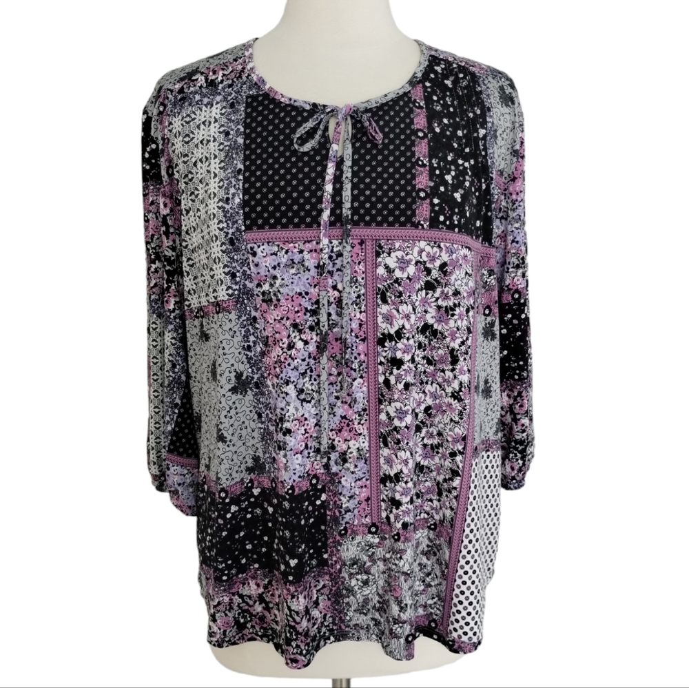 Links Blouse XL Boho Patchwork Floral
